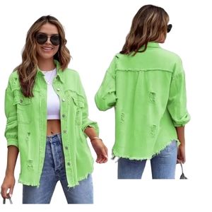 Women's Distressed Button-Down Denim Shirt- Jacket Size L 💕